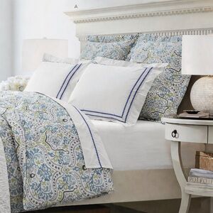 2 Pottery Barn Jessie EURO 26" Pillow Shams Scroll Medallion Blue Green Floral